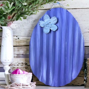 corrugated tin Easter egg / handpainted tin Easter egg / purple Easter egg / rustic tin Easter decor