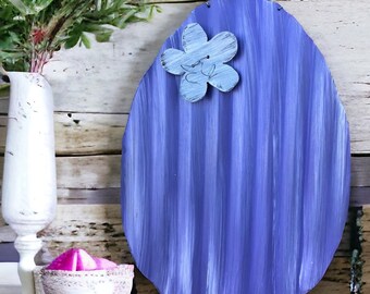 Huevo de Pascua de hojalata corrugada / Huevo de Pascua de hojalata pintado a mano / Huevo de Pascua morado / Decoración rústica de hojalata para Pascua