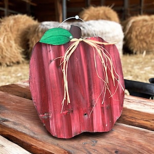 Tin apple / hand painted tin apple / corrugated tin apple / tin harvest decor / rustic fall decor