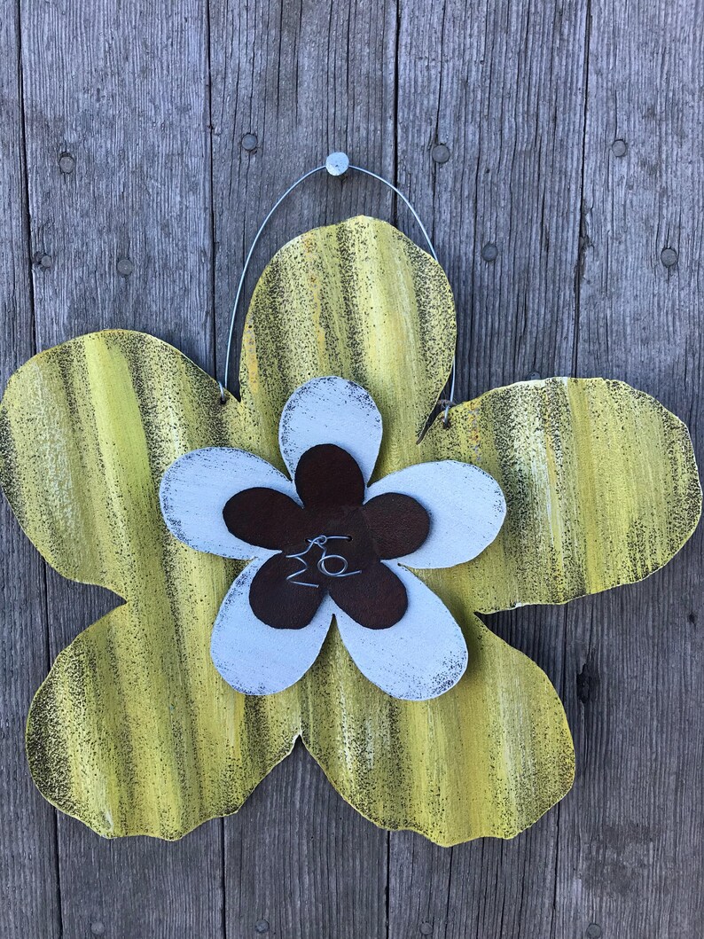 Corrugated Tin Flower / Rustic Tin Flower / Rustic Tin Garden Etsy