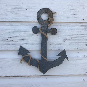 corrugated tin boat anchor / anchor wall decor / tin beach decor / bathroom decor