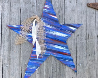 patriotic tin star/ corrugated tin star / rustic tin star / rustic tin patriotic decorations