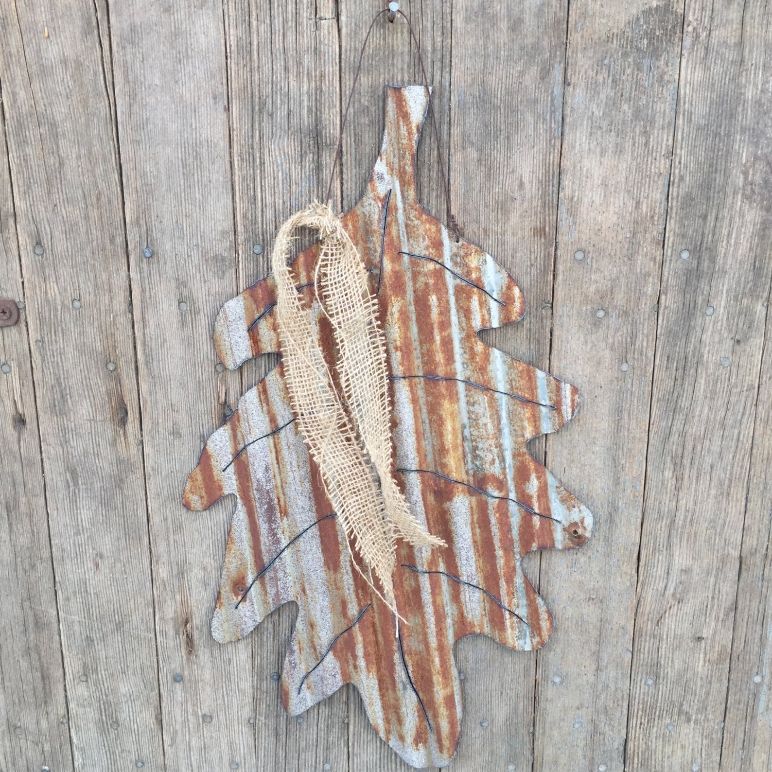 Corrugated Tin Leaf / Rustic Leaf Decor / Rusty Tin Leaf / Etsy