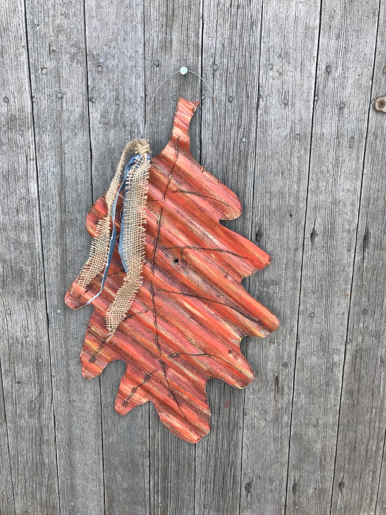 Corrugated Tin Leaf / Handpainted Tin Leaf / Rustic Tin Fall Etsy