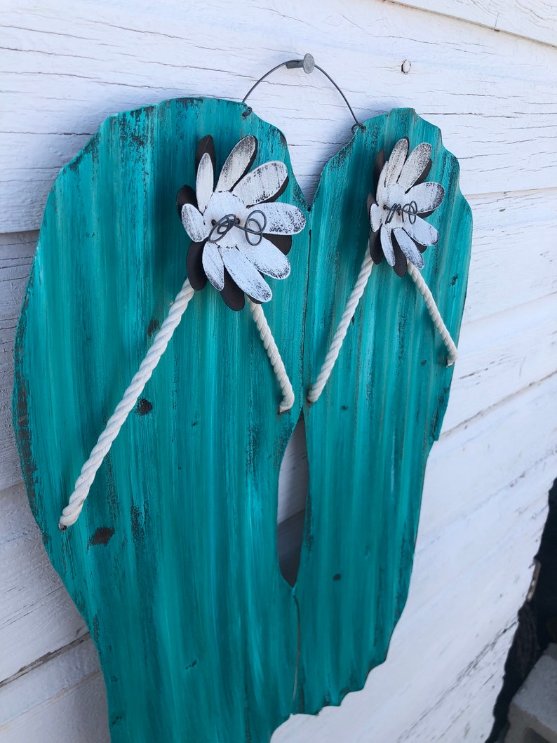 flip flops with turquoise stones