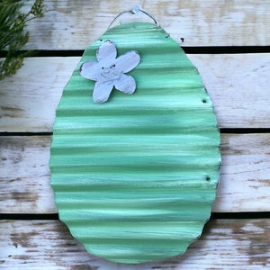 corrugated tin easter egg / handpainted green tin easter egg / rustic tin easter egg / easter decorations