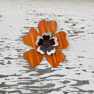 corrugated tin orange dogwood flower / metal flower garden decor / rustic tin flower