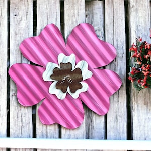 corrugated tin flower / tin dogwood flower / handpainted tin flower / rustic tin garden decor