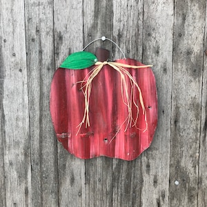 Tin apple / hand painted tin apple / corrugated tin apple / tin harvest decor / rustic fall decor