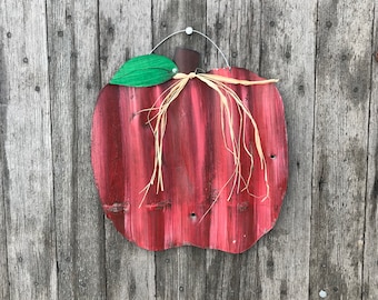 Tin apple / hand painted tin apple / corrugated tin apple / tin harvest decor / rustic fall decor