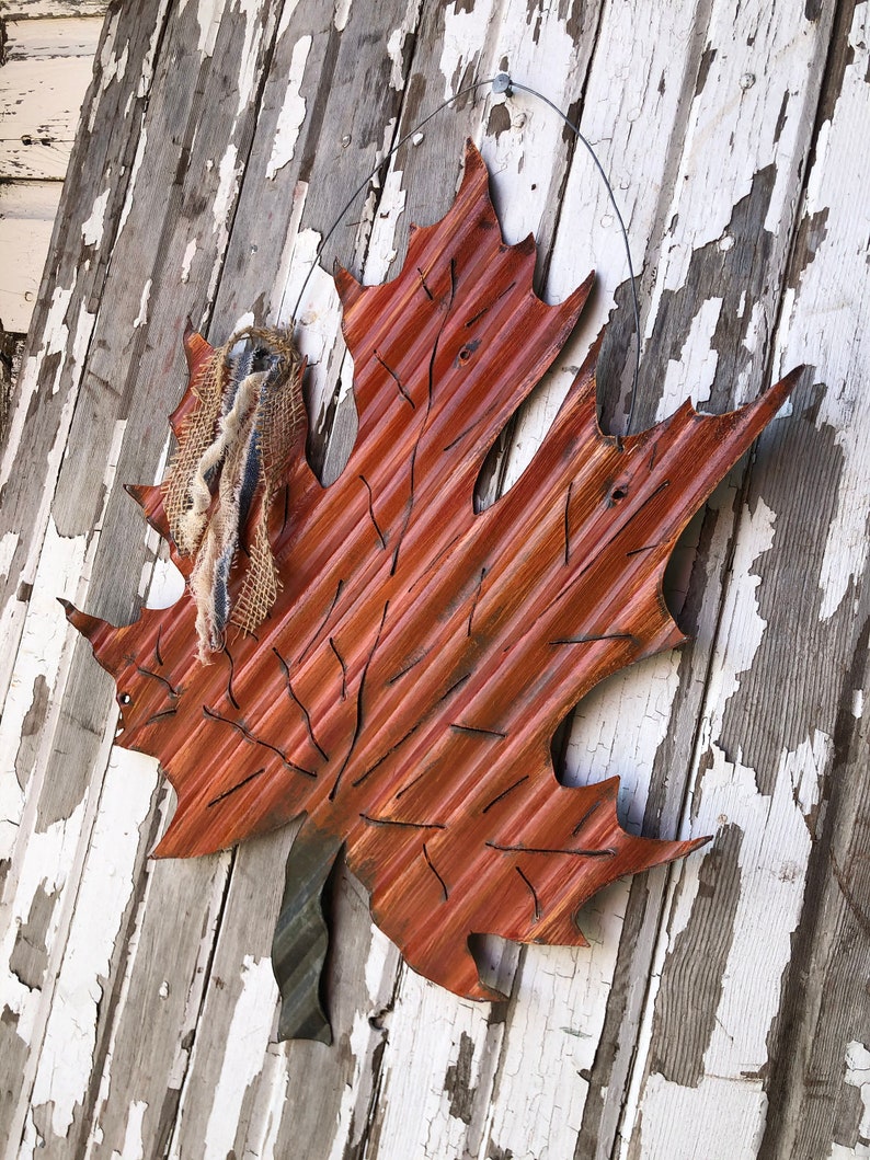Corrugated Tin Maple Leaf / Tin Fall Decor / Leaf Fall Decor / Etsy