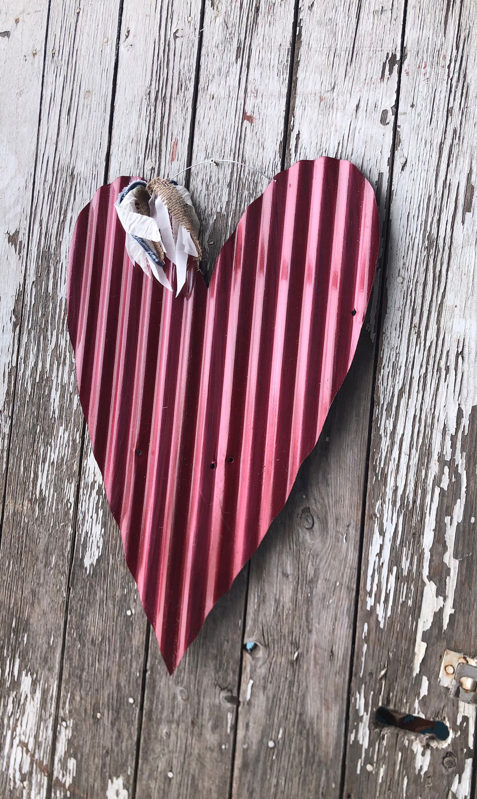 Red Corrugated Tin Heart / Shabby Tin Heart / Corrugated Tin Etsy