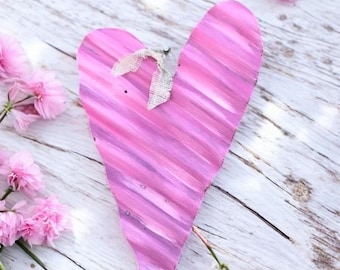 Corazón de hojalata rosa pintado a mano, corazón de hojalata pintado a mano, decoración de San Valentín, decoración de boda de hojalata, corazón de hojalata, corazón de boda de hojalata, decoración de boda