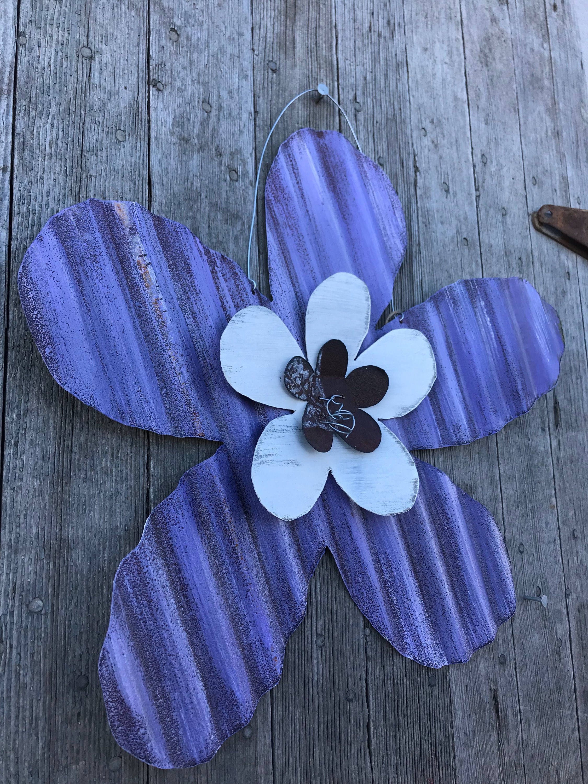 Corrugated Tin Flower / Metal Flower / Rustic Tin Flower / Tin Etsy