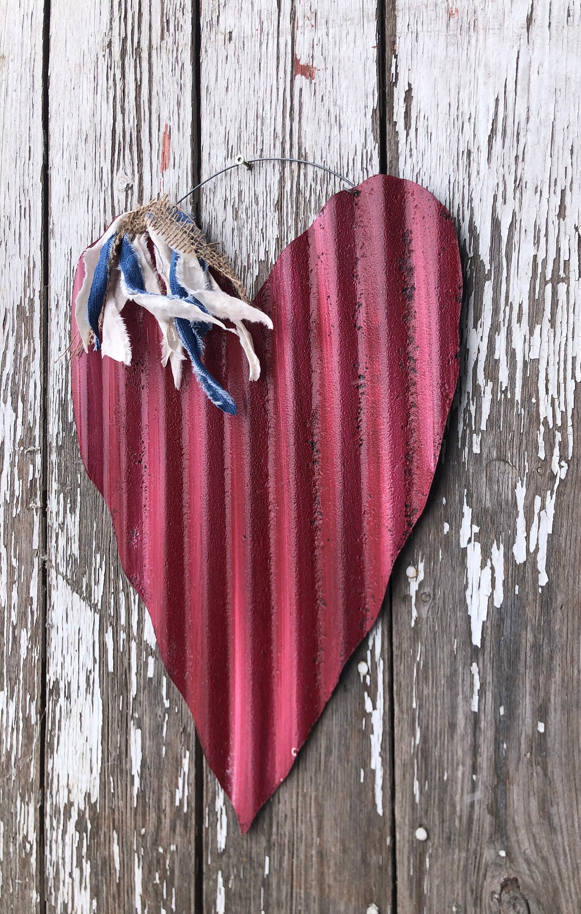 Red tin heart / rustic tin heart / tin anniversary / tin Etsy