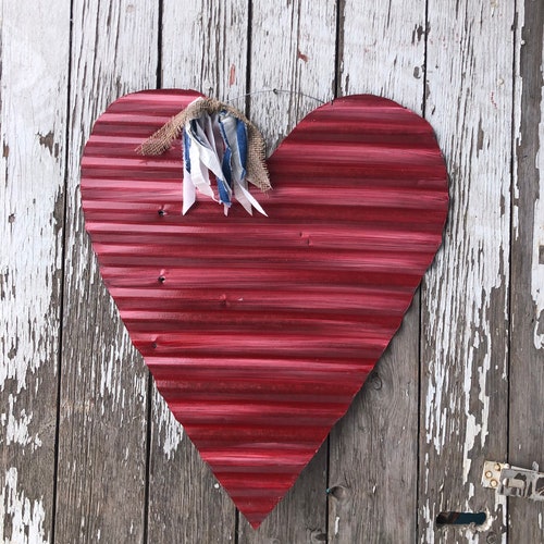 Corrugated Tin Heart / Rustic Tin Heart / Rustic Tin Valentine Etsy