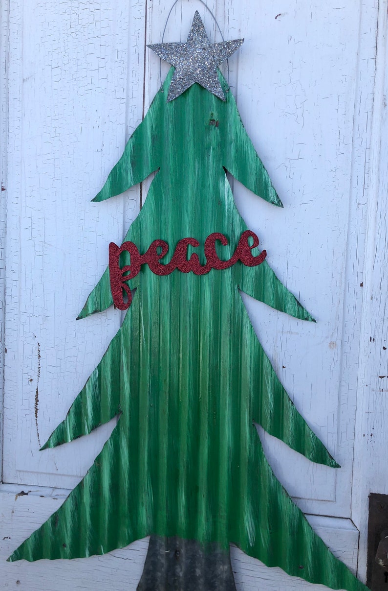 Large Corrugated Tin Christmas Tree / Rustic Tin Christmas Etsy Sweden