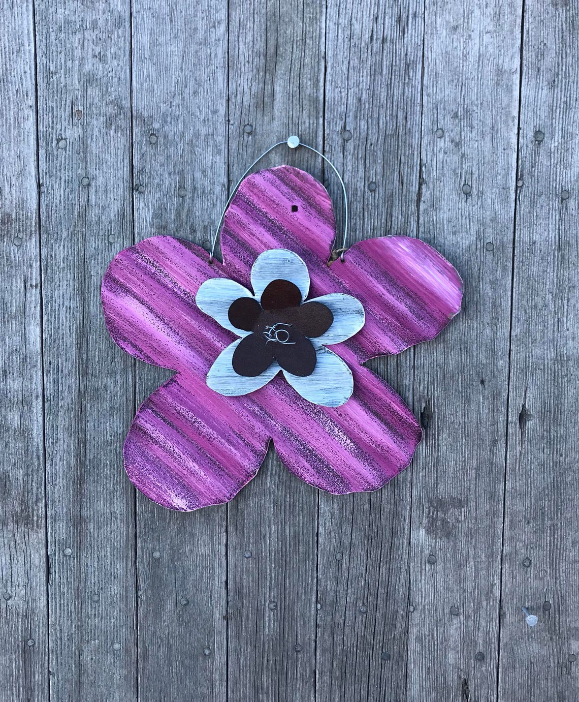 Corrugated Tin Flower / Rustic Tin Flower / Rustic Tin Garden Etsy