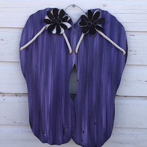 purple corrugated tin flip flops / flip flop summer decor / metal flip flops / flip flop garden decor