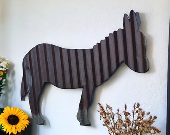 corrugated tin donkey / rustic tin farm decor / rustic metal donkey wall decor