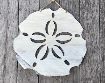 handmade tin sand dollar wall hanging / beach bathroomdecor / beach house decor / lake house decor