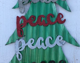 peace magnetic tin Christmas decor / rusty tin letters / rustic tin Christmas decor / metal letters / believe Christmas magnet