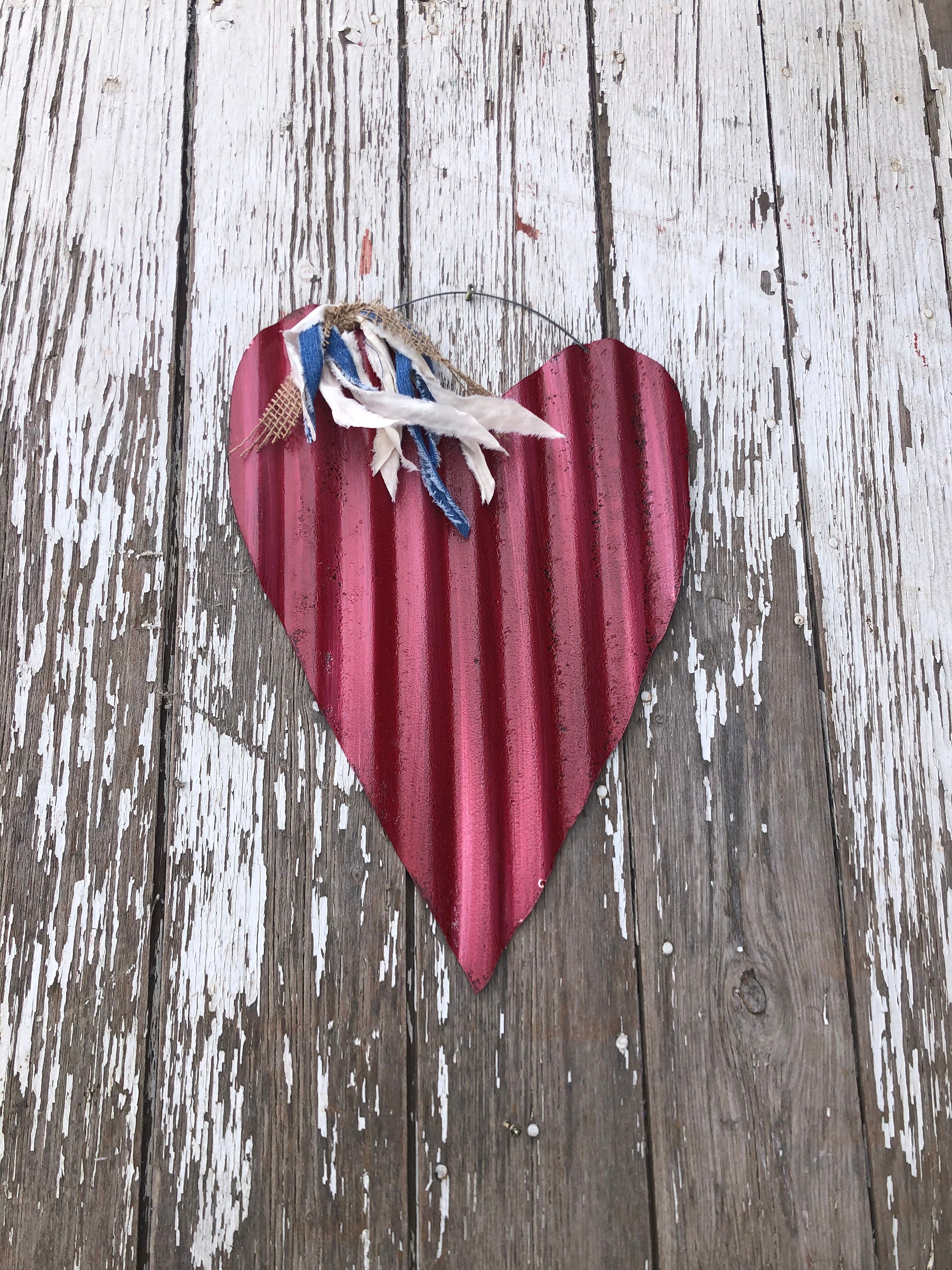 Red tin heart / rustic tin heart / tin anniversary / tin Etsy