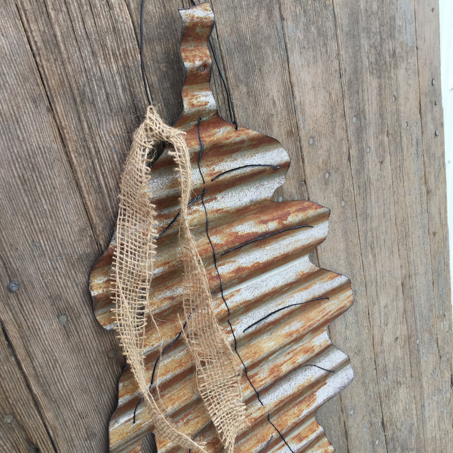 Corrugated tin leaf / rustic leaf decor / rusty tin leaf / Etsy