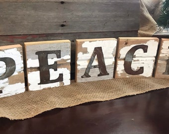 Peace barnwood sign / Christmas barnwood decor / rustic tin Christmas decor