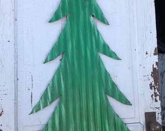 large corrugated tin Christmas tree / rustic tin Christmas tree / vintage metal tree