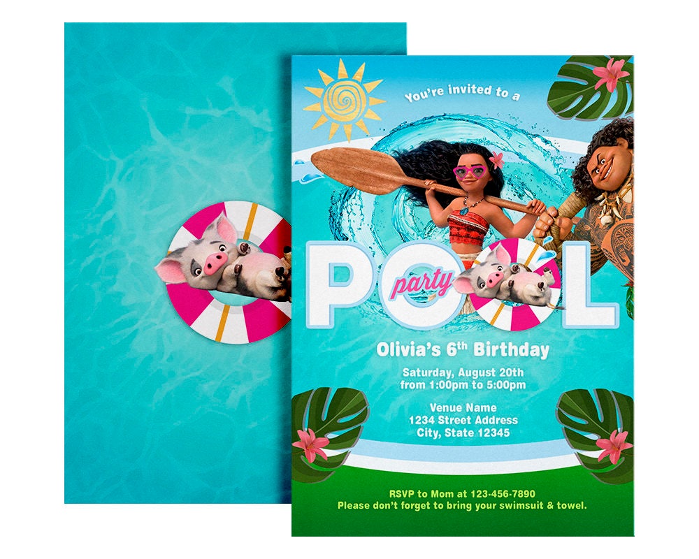 Moana Pool Party Invitation Moana Invitation Pool Party Etsy