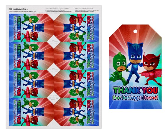 Pj Masks Thank You Tag Pj Masks Favor Tag Pj Masks | Etsy
