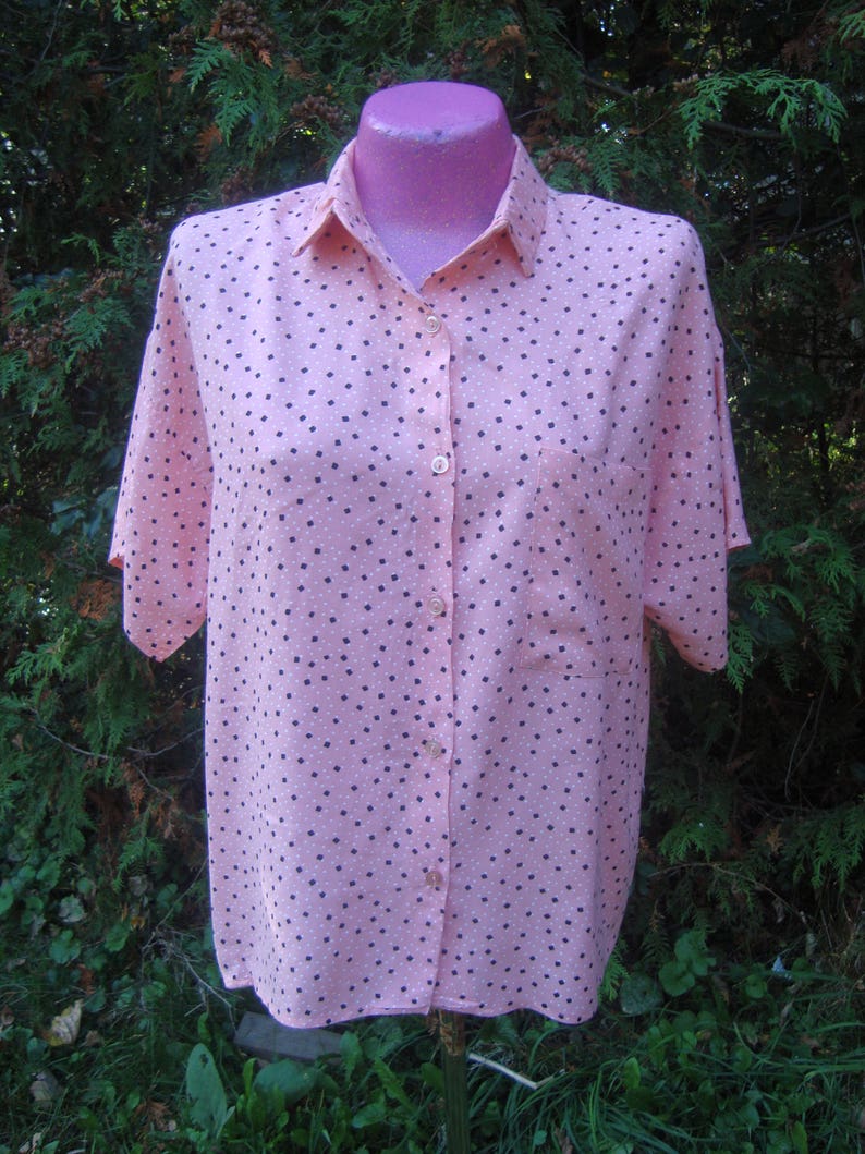 80/'s Style Clothing Black Diamond Collar Bowling Shirt Retro Pink Button Up Blouse Vintage Woman/'s Top White Polka Dots Grease