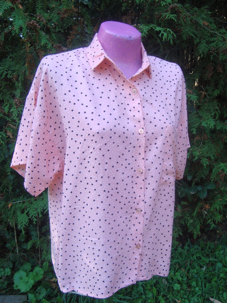 80/'s Style Clothing Black Diamond Collar Bowling Shirt Retro Pink Button Up Blouse Vintage Woman/'s Top White Polka Dots Grease