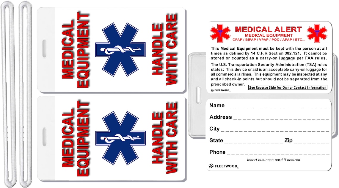 medical equipment travel tag