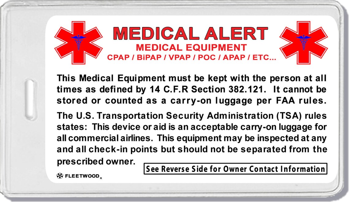 2x Medical CPAP Equipment Luggage Tags TSA Carry-On BiPAP | Etsy