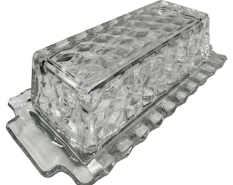 Fostoria American Elegante Clear Glass Butter Dish Rectangle Cubist Vtg 60s A