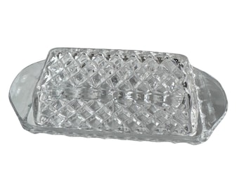 Fostoria American Pressed Clear Glass Butter Dish with Lid 1/4 lb Elegant Vtg