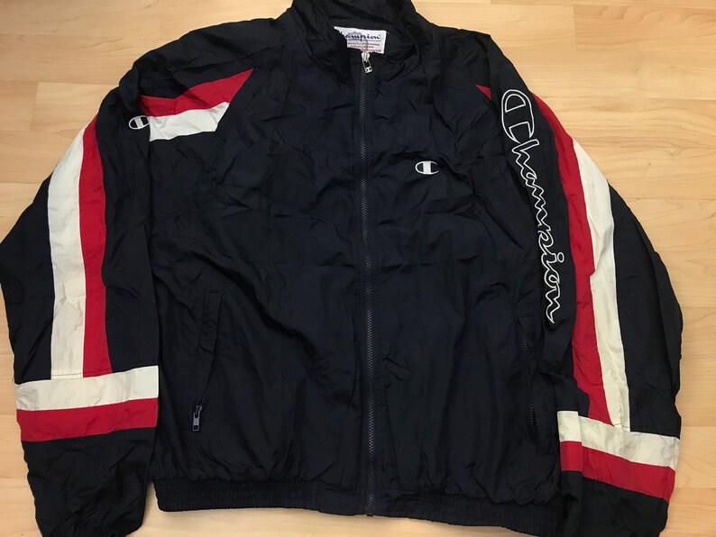 champion windbreaker red white blue