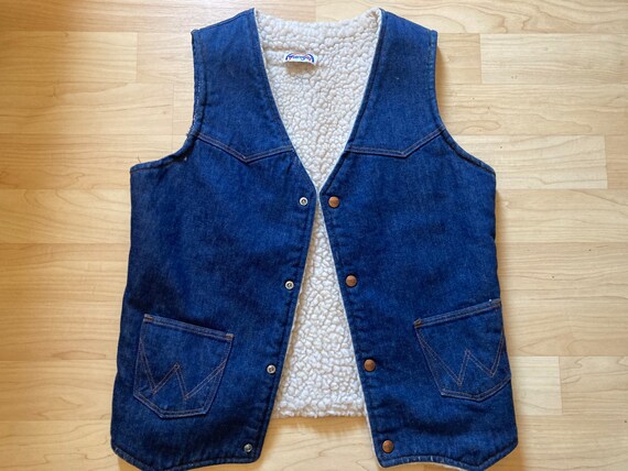 Vintage WRANGLER denim Sherpa vest jacket rainbow