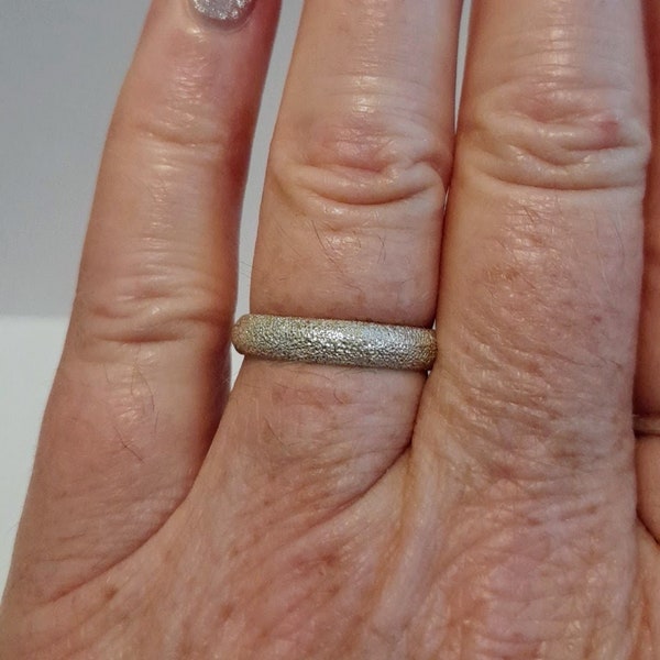 Vintage Unique Dainty Thin Diamond Cut 925 Sterling Silver Single or Stackable Unity Promise Friendship Wedding Band Ring Unisex Estate Sale