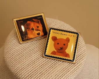 USPS  Teddy Bears or Dog Stamp Lapel Pin Spay Neuter 37 Cent Postage Metal 2002 USA Estate Sale