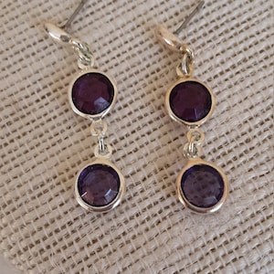 Silver Dangle Purple Rhinestone Post Earrings Estate Jewelry