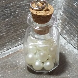 Upcycled Eclectic Vintage Seed Pearls in Glass Vial Cork Stopper Pendant image 2