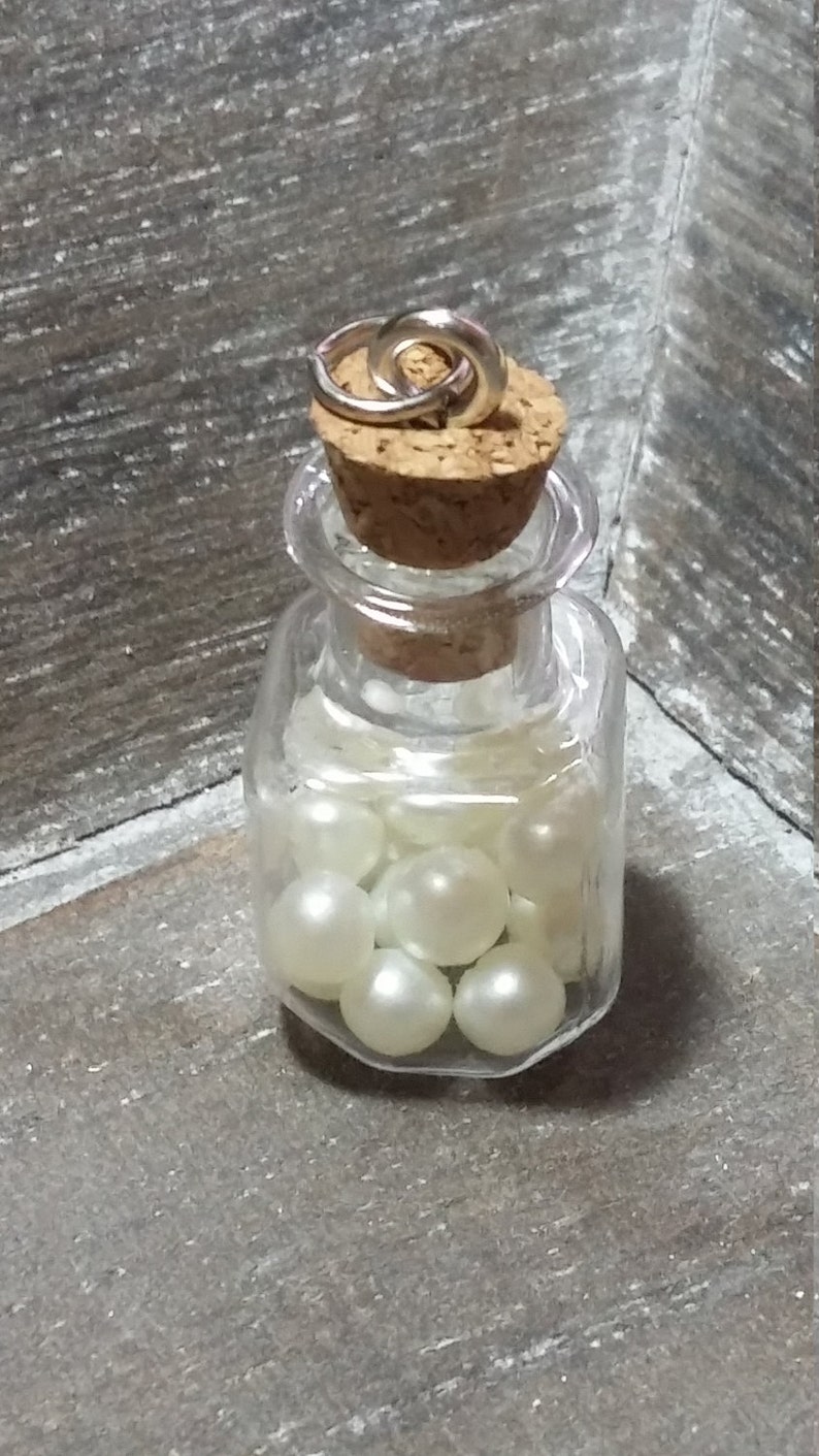 Upcycled Eclectic Vintage Seed Pearls in Glass Vial Cork Stopper Pendant image 2