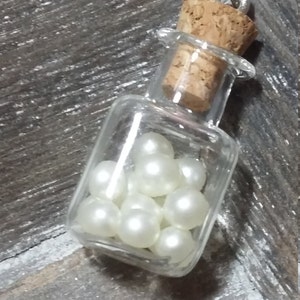 Upcycled Eclectic Vintage Seed Pearls in Glass Vial Cork Stopper Pendant image 1