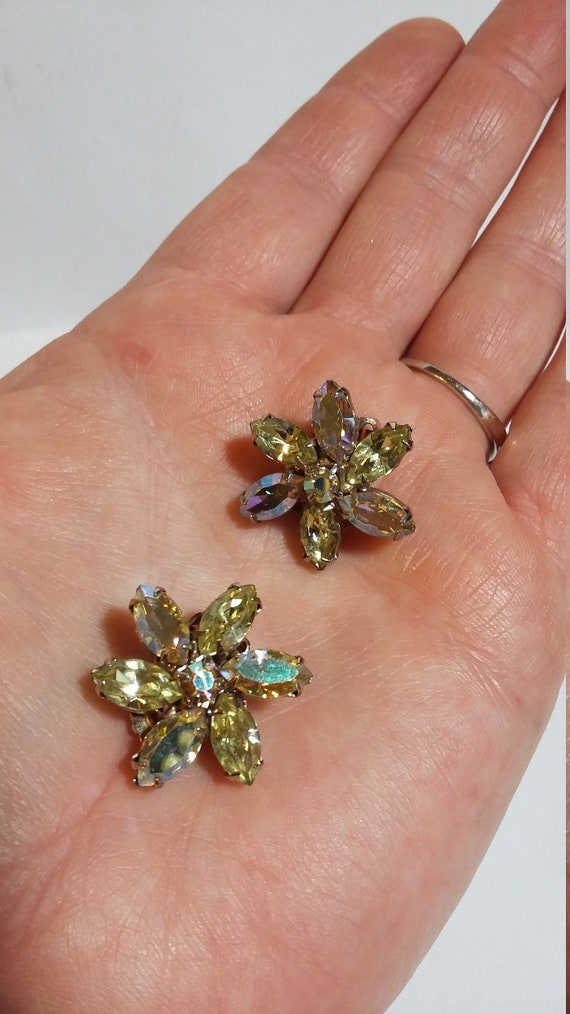 Vintage Clip Earrings With Aurora Borealis Glass R