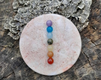 Pink Marble Round Tile and Natural Stone Beads Chakra Spiritual Meditation Yoga Ayurveda Wheels of Energy Unisex Home Decor