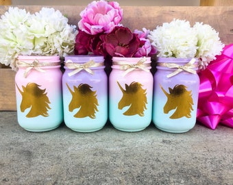 Set Of 2 Unicorn Mason Jars Unicorn Party Centerpieces Etsy