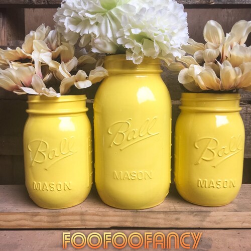 Bright Yellow Mason Jar. Yellow Mason Jar Decor. Yellow Etsy